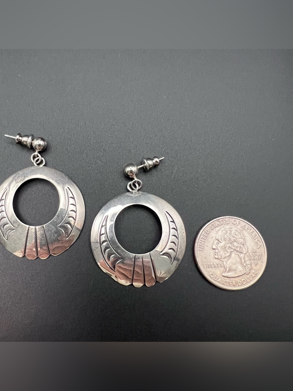 Native American Sterling Silver Hoops - Picture 2 of 6